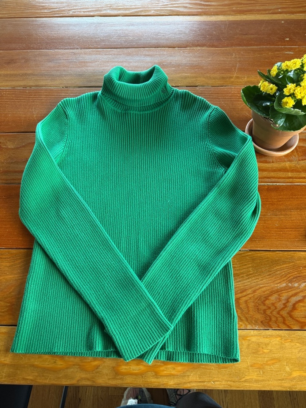 Lauren Ralph Lauren Classic Green Ribbed Turtleneck Sweater - Women